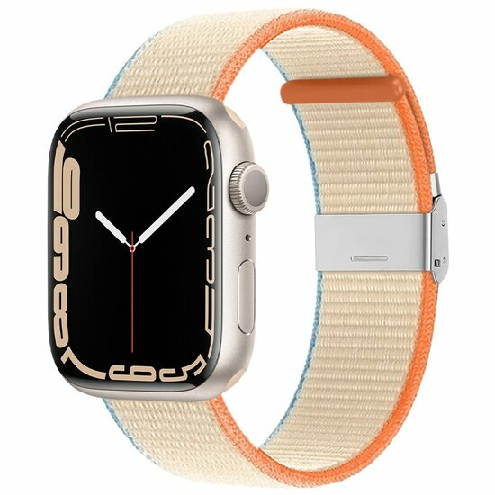 Nylonband mit Clipverschluss - Beige - Geeignet f&uuml;r Apple Watch 44mm / 45mm / 46mm / 49mm