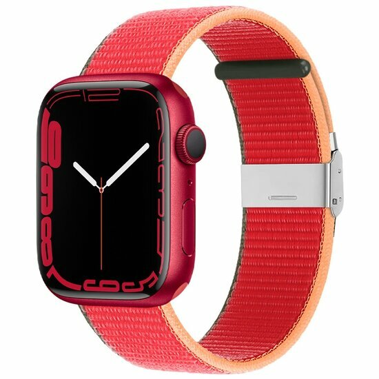 Nylonband mit Clipverschluss - Rot - Geeignet f&uuml;r Apple Watch 44mm / 45mm / 46mm / 49mm