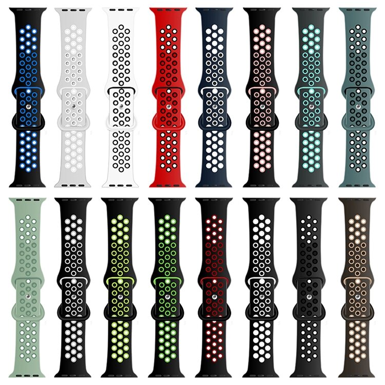 Sportarmband mit zus&auml;tzlicher Schlaufe - Rot + Schwarz - Geeignet f&uuml;r Apple Watch 44mm / 45mm / 46mm / 49mm