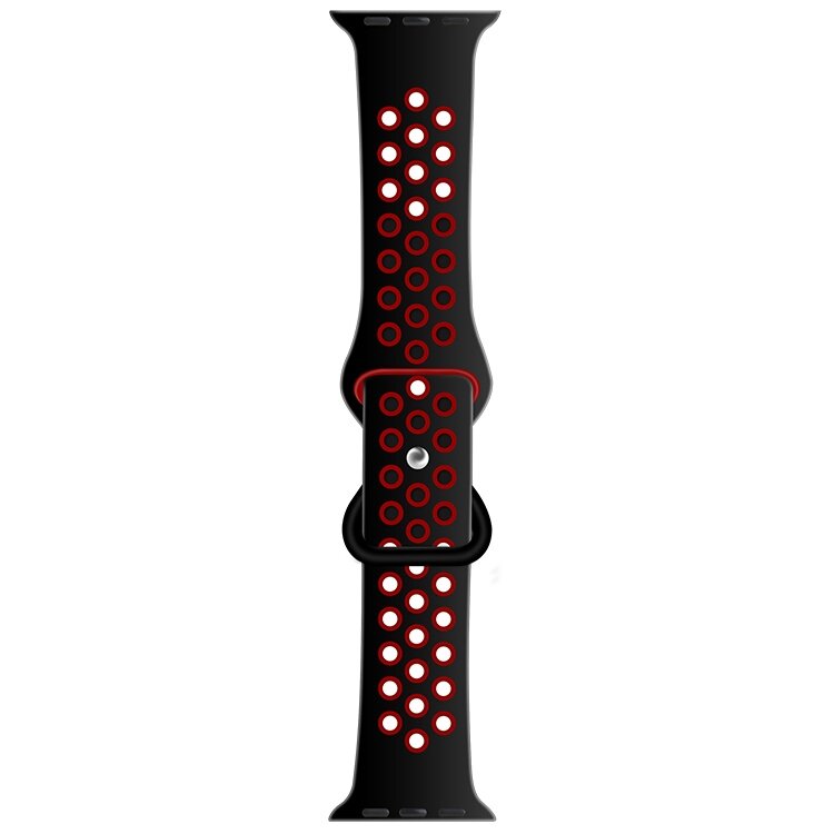 Sportarmband mit zus&auml;tzlicher Schlaufe - Schwarz + Rot - Geeignet f&uuml;r Apple Watch 44mm / 45mm / 46mm / 49mm