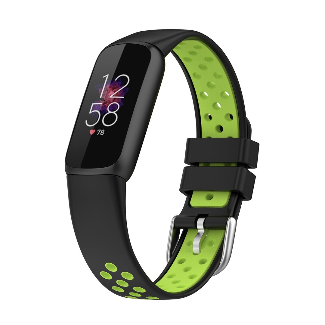 Fitbit Luxe - Silikon-Sportband - Gr&ouml;&szlig;e: Large - Schwarz + Neongr&uuml;n