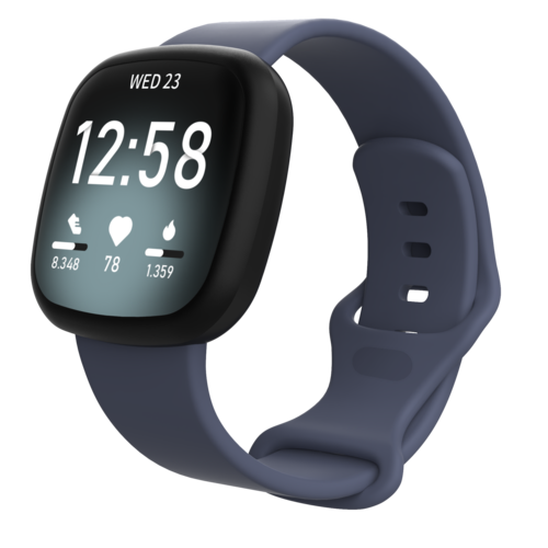 Fitbit Versa 3 &amp; 4 / Sense 1 &amp; 2 Sportband - Grau-Blau - Gr&ouml;&szlig;e: M/L