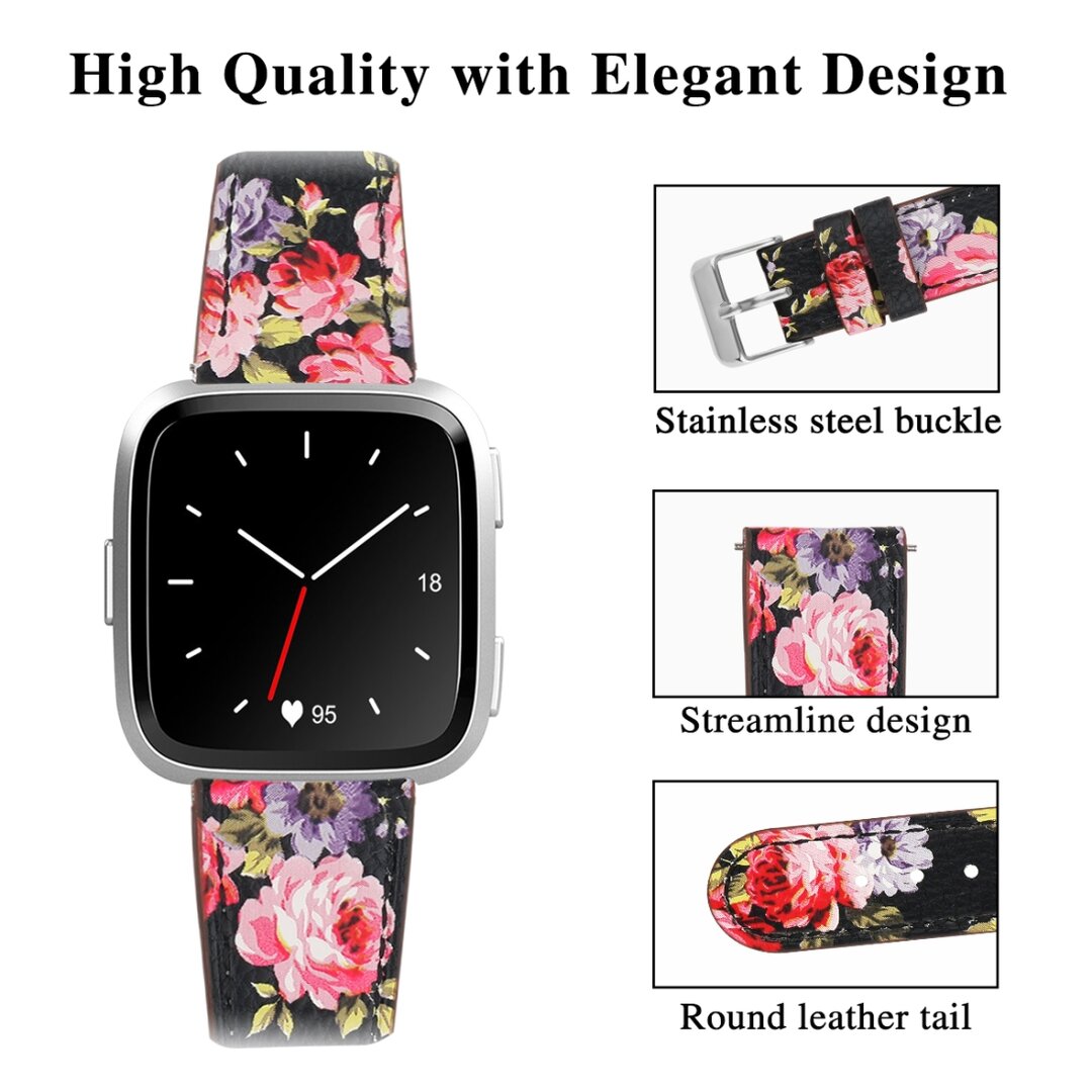 Fitbit Versa 1 / 2 &amp; Lite Lederband - Blumendruck rosa