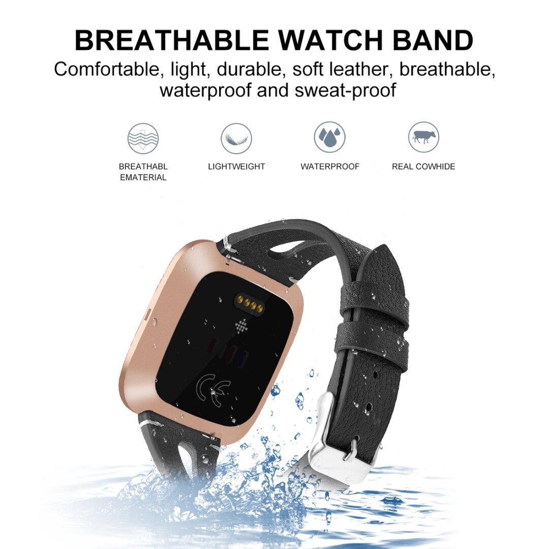 Fitbit Versa 1 / 2 &amp; Lite Armband TPU Leder - Schwarz