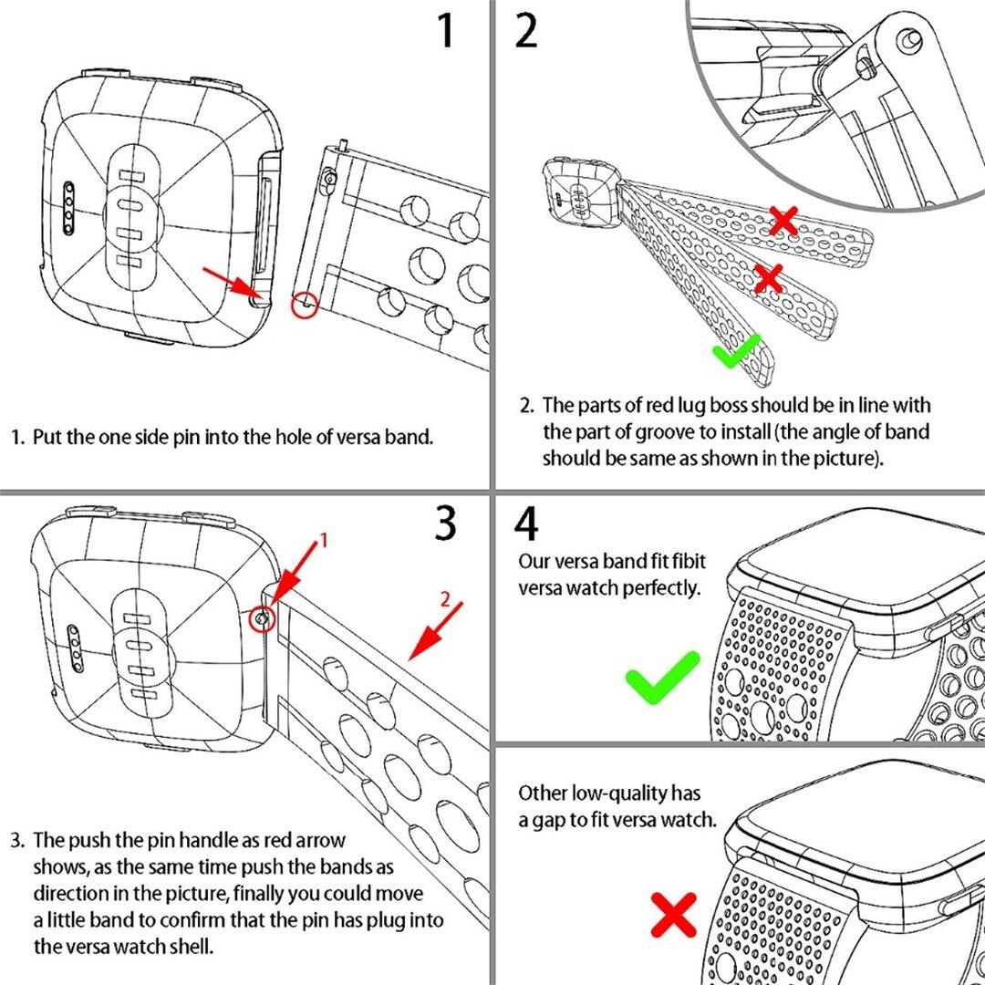 Silikonband bel&uuml;ftet Fitbit Versa 1 / 2 &amp; Lite - Rosa