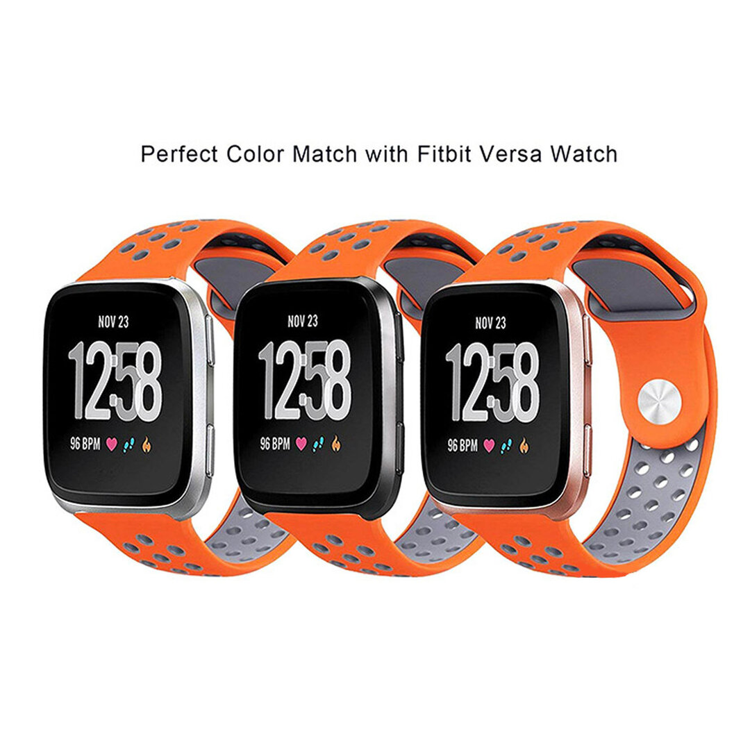 Fitbit Versa 1 / 2 &amp; Lite Sportband - Gr&ouml;&szlig;e: Klein - Orange + Grau