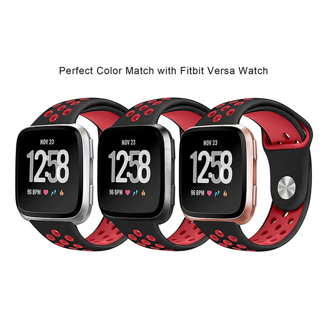 Fitbit Versa 1 / 2 &amp; Lite Sportband - Gr&ouml;&szlig;e: Klein - Schwarz + Rot