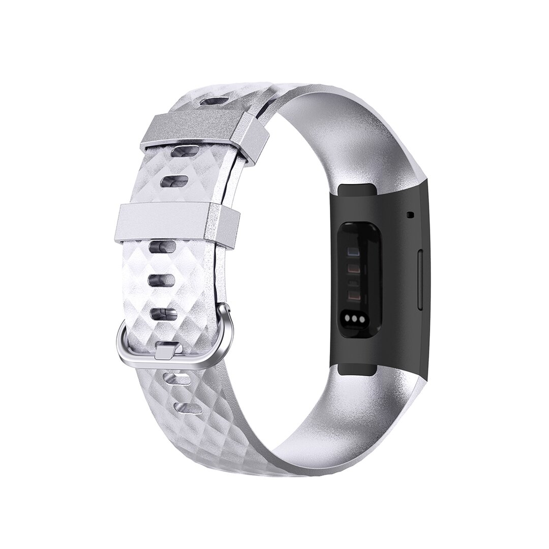 Fitbit Charge 3 &amp; 4 Silikonband mit Diamantmuster - Gr&ouml;&szlig;e: Klein - Silber