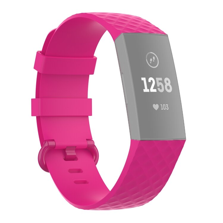 Fitbit Charge 3 &amp; 4 Silikonband mit Rautenmuster - Gr&ouml;&szlig;e: Klein - Rosa