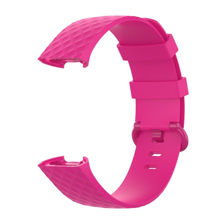 Fitbit Charge 3 &amp; 4 Silikonband mit Rautenmuster - Gr&ouml;&szlig;e: Gro&szlig; - Rosa
