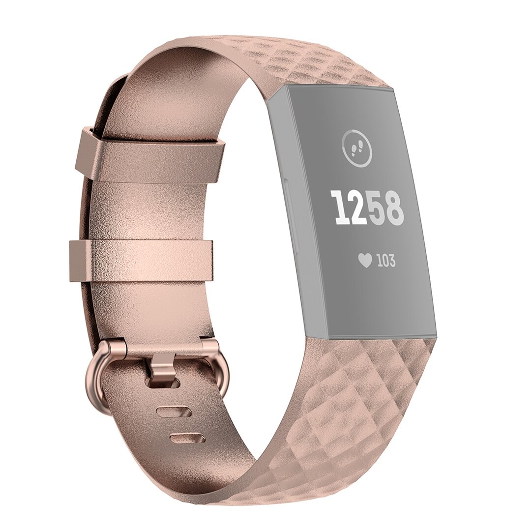 Fitbit Charge 3 &amp; 4 Silikonband mit Rautenmuster - Gr&ouml;&szlig;e: Gro&szlig; - Ros&eacute;gold
