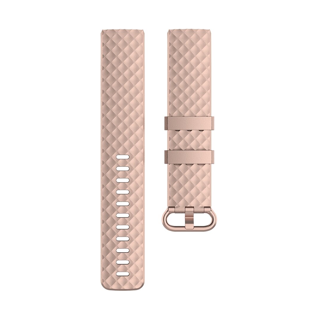 Fitbit Charge 3 &amp; 4 Silikonband mit Rautenmuster - Gr&ouml;&szlig;e: Gro&szlig; - Ros&eacute;gold