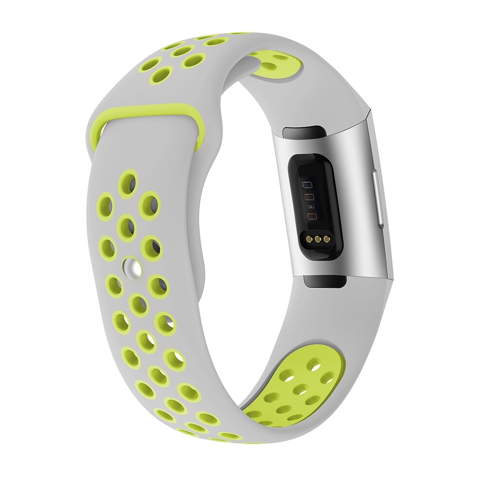 Fitbit Charge 3 &amp; 4 Silikon DOT Armband - Gr&uuml;n / Grau - Gr&ouml;&szlig;e: Gro&szlig;