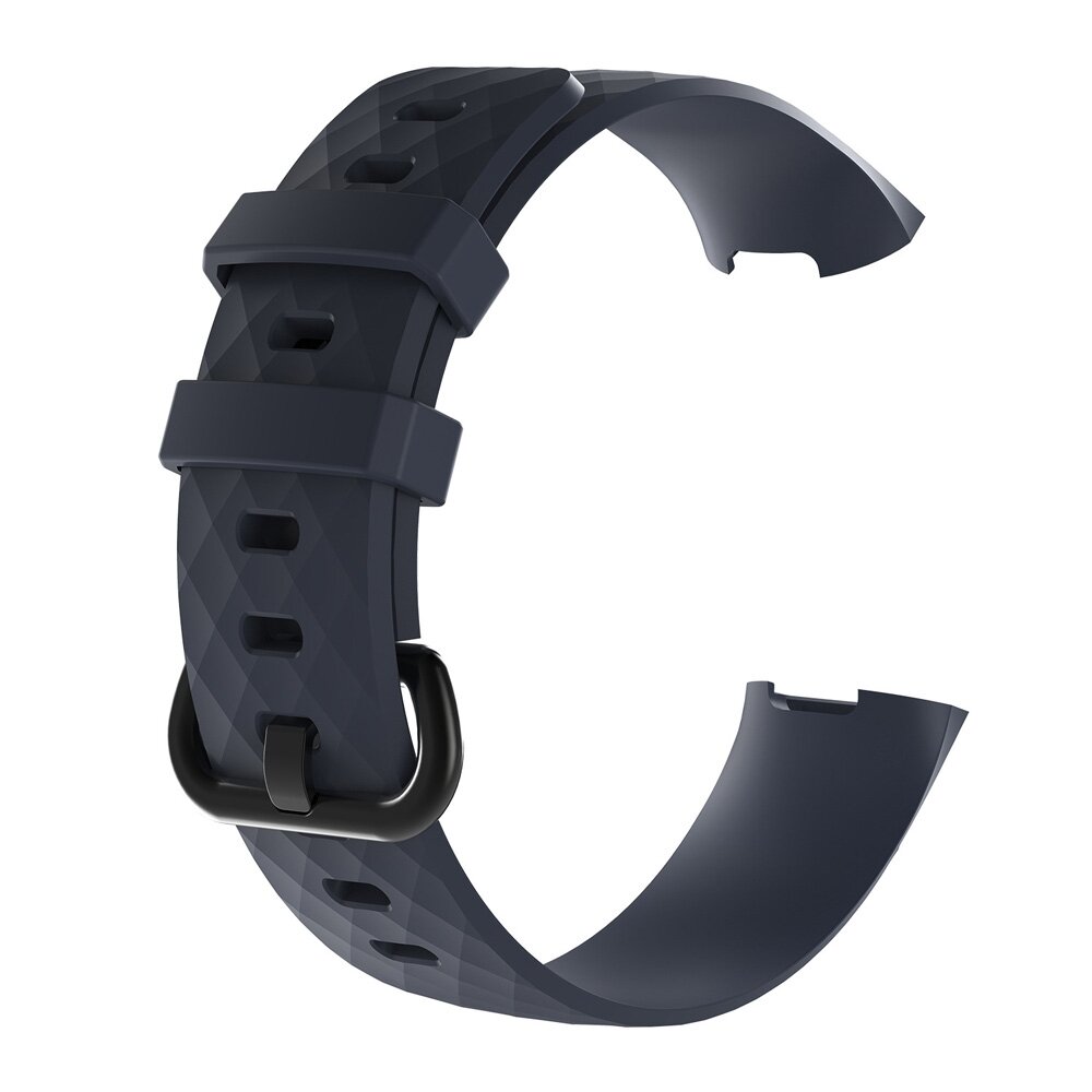 Fitbit Charge 3 &amp; 4 Silikonband mit Diamantmuster - Gr&ouml;&szlig;e: Gro&szlig; - Marineblau