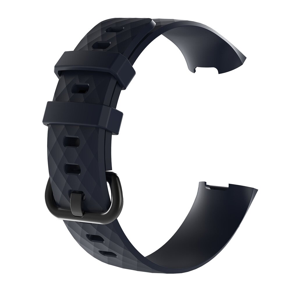 Fitbit Charge 3 &amp; 4 Silikonband mit Diamantmuster - Gr&ouml;&szlig;e: Gro&szlig; - Blau