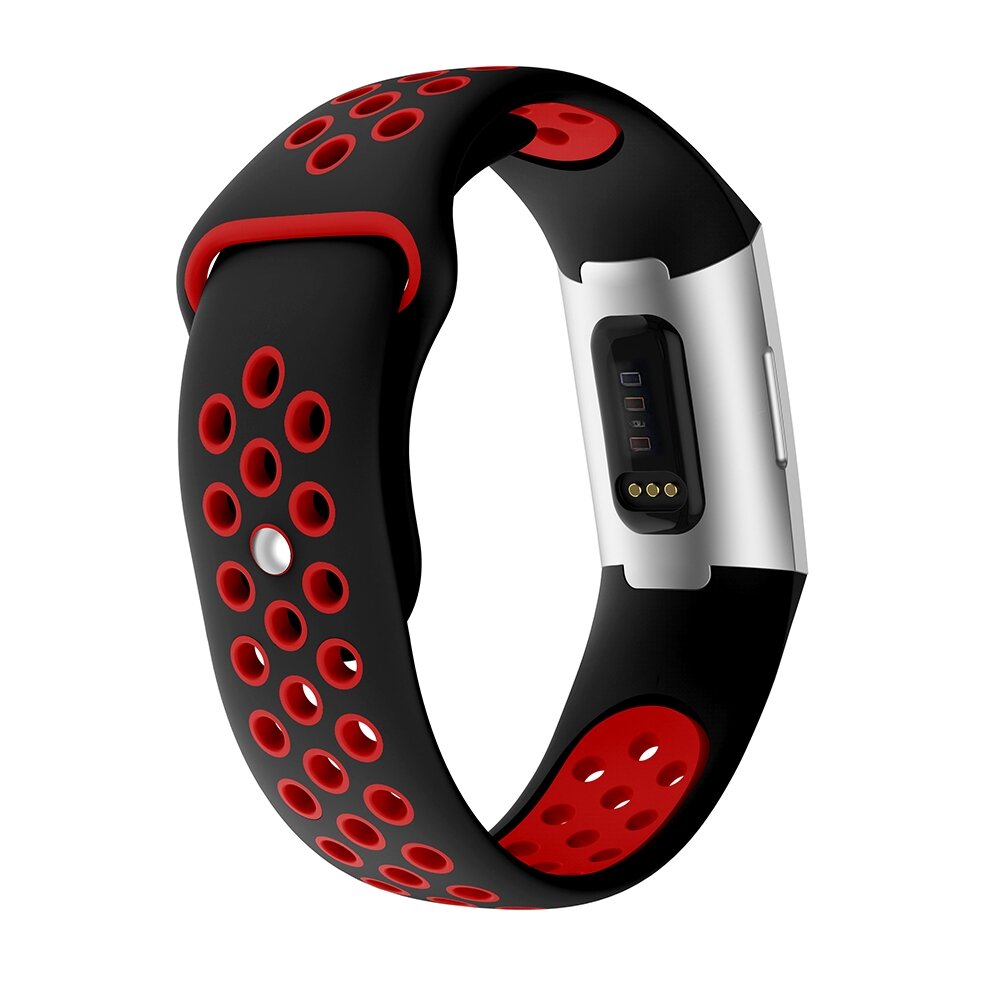 Fitbit Charge 3 &amp; 4 Silikon DOT Armband - Rot/Schwarz - Gr&ouml;&szlig;e: Gro&szlig;