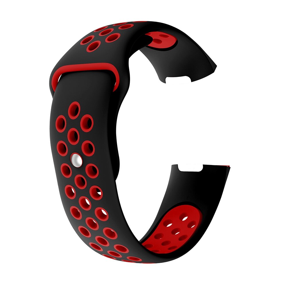 Fitbit Charge 3 &amp; 4 Silikon DOT Armband - Rot/Schwarz - Gr&ouml;&szlig;e: Gro&szlig;