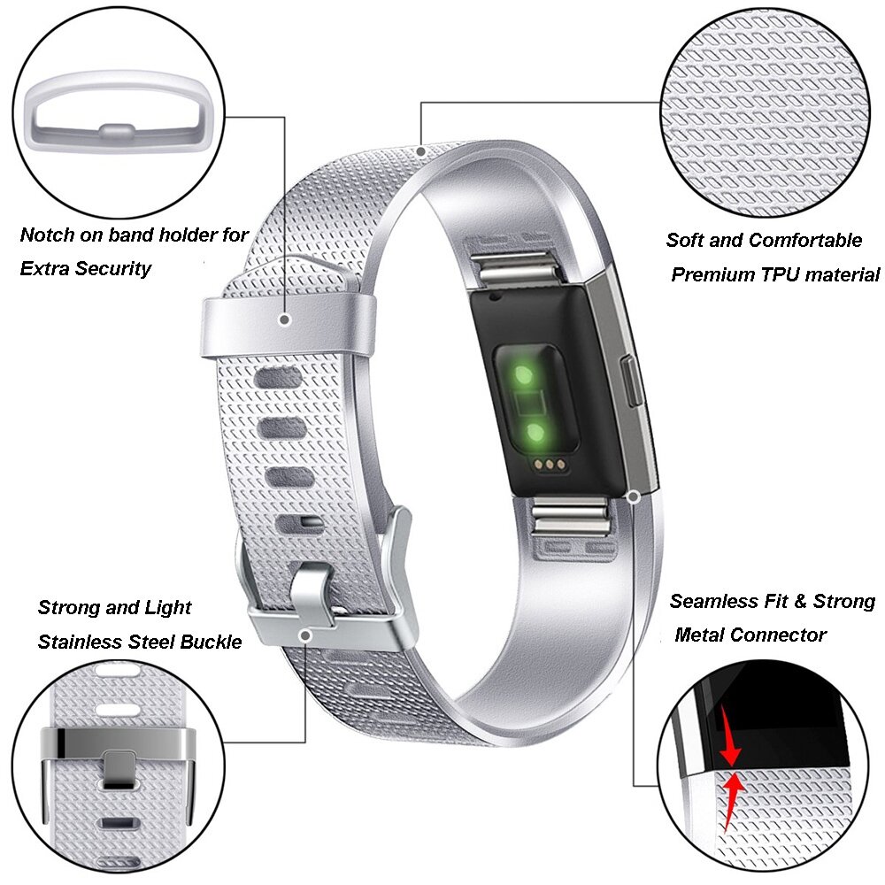 Fitbit Charge 2 Sportband - Gr&ouml;&szlig;e: Gro&szlig; - Silber
