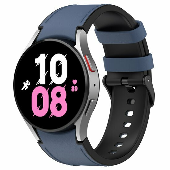Leder + Silikonband - Gr&ouml;&szlig;e: gro&szlig; - Dunkelblau - Samsung Galaxy Watch 4 Classic - 42mm &amp; 46mm