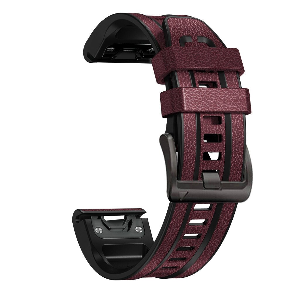 Leder + Silikonband - Bordeaux - Garmin Fenix 7X / 6X / 5X