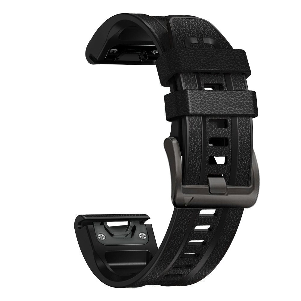 Leder + Silikonarmband - Schwarz - Garmin Fenix 7X / 6X / 5X