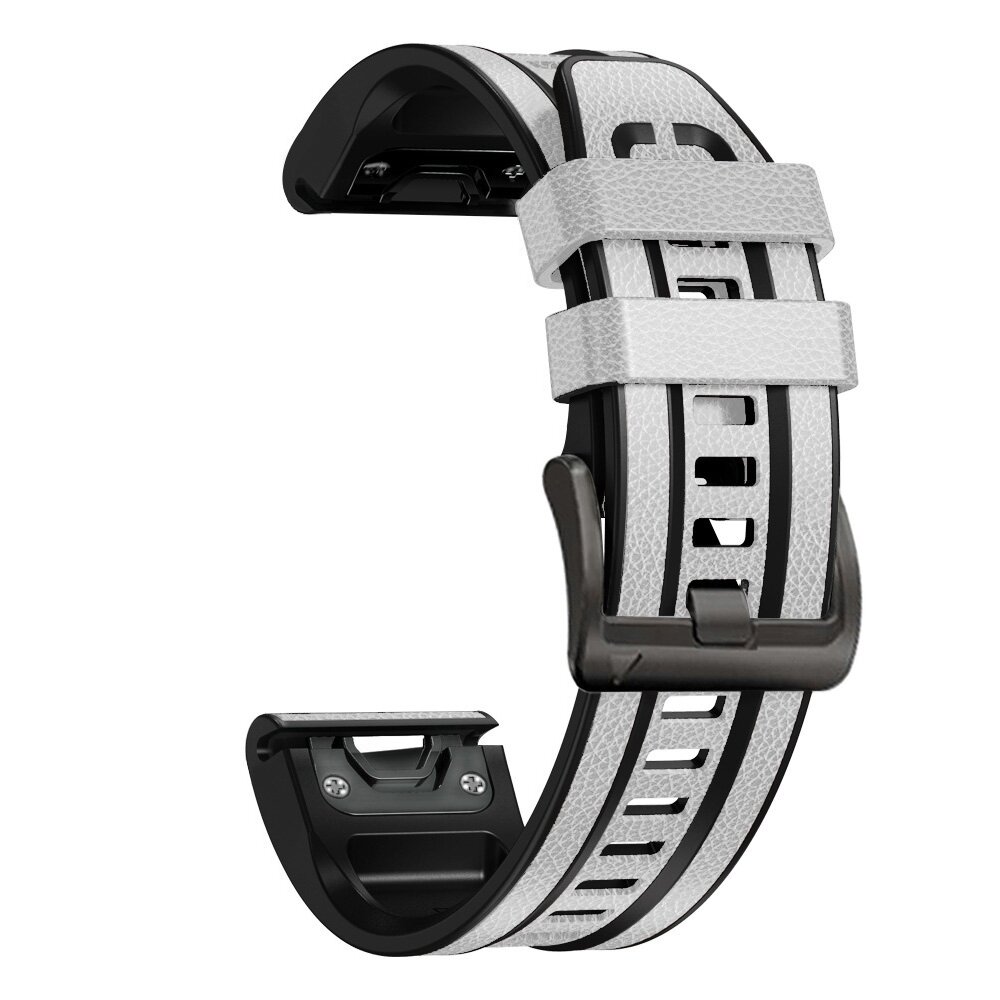 Leder + Silikonband - Wei&szlig; - Garmin Fenix 7X / 6X / 5X