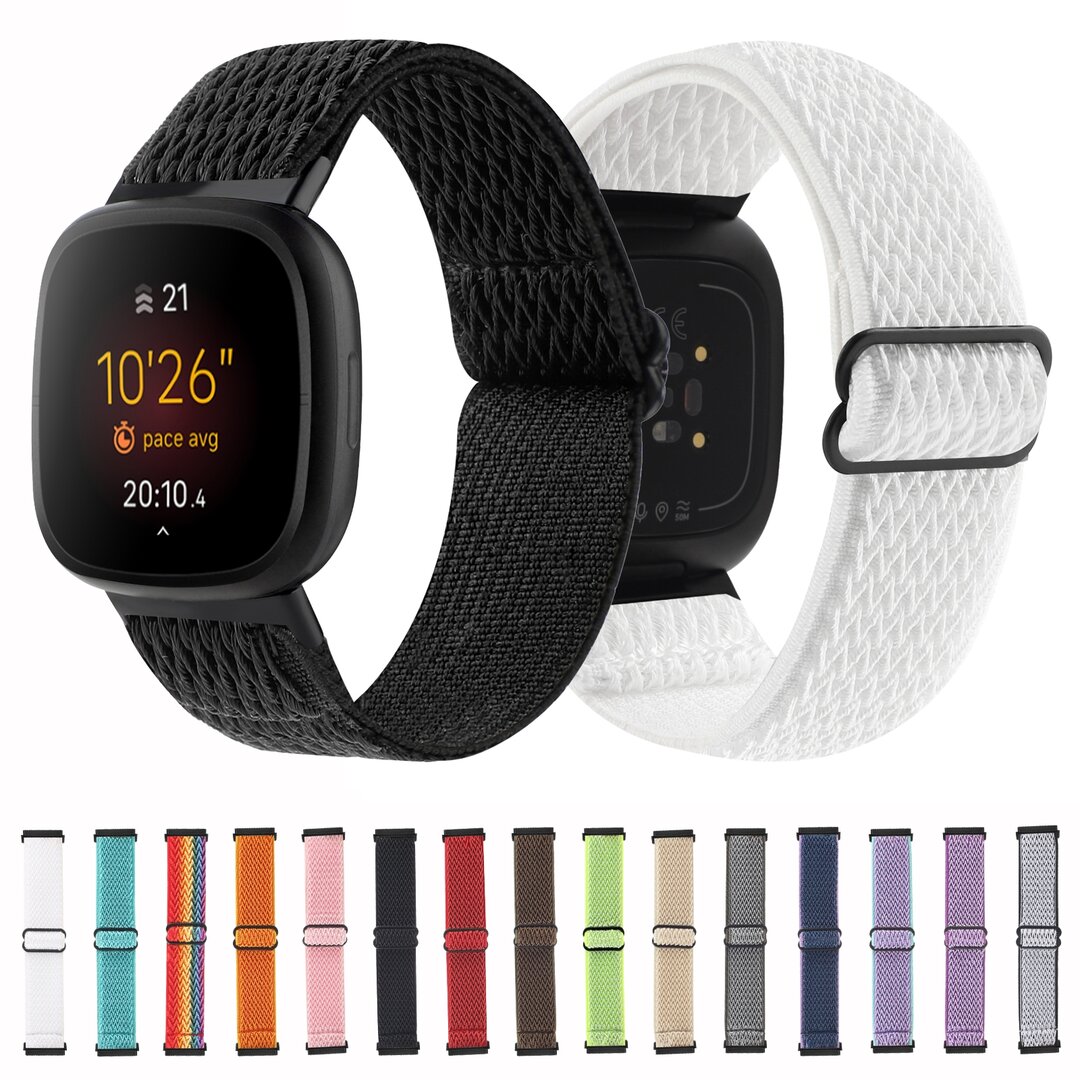 Fitbit Versa 3/4 &amp; Sense 1/2 Nylon Laufband - Wei&szlig; mit Schwarz