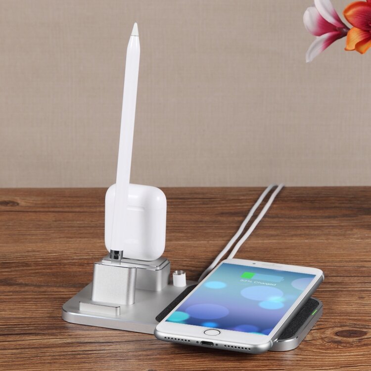 3 in 1 Ladeger&auml;t geeignet f&uuml;r Apple Pencil &amp; AirPods &amp; iPhone - Silber