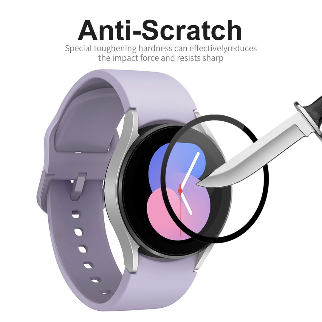 Displayschutzfolie aus geh&auml;rtetem Glas - Vollst&auml;ndige Abdeckung - Geeignet f&uuml;r die Samsung Galaxy Watch 5 - 40mm