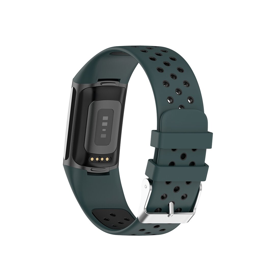 FitBit Charge 5 &amp; 6 Sportband mit Schnalle - Gr&uuml;n/Schwarz - Zweifarbig - Gr&ouml;&szlig;e: L
