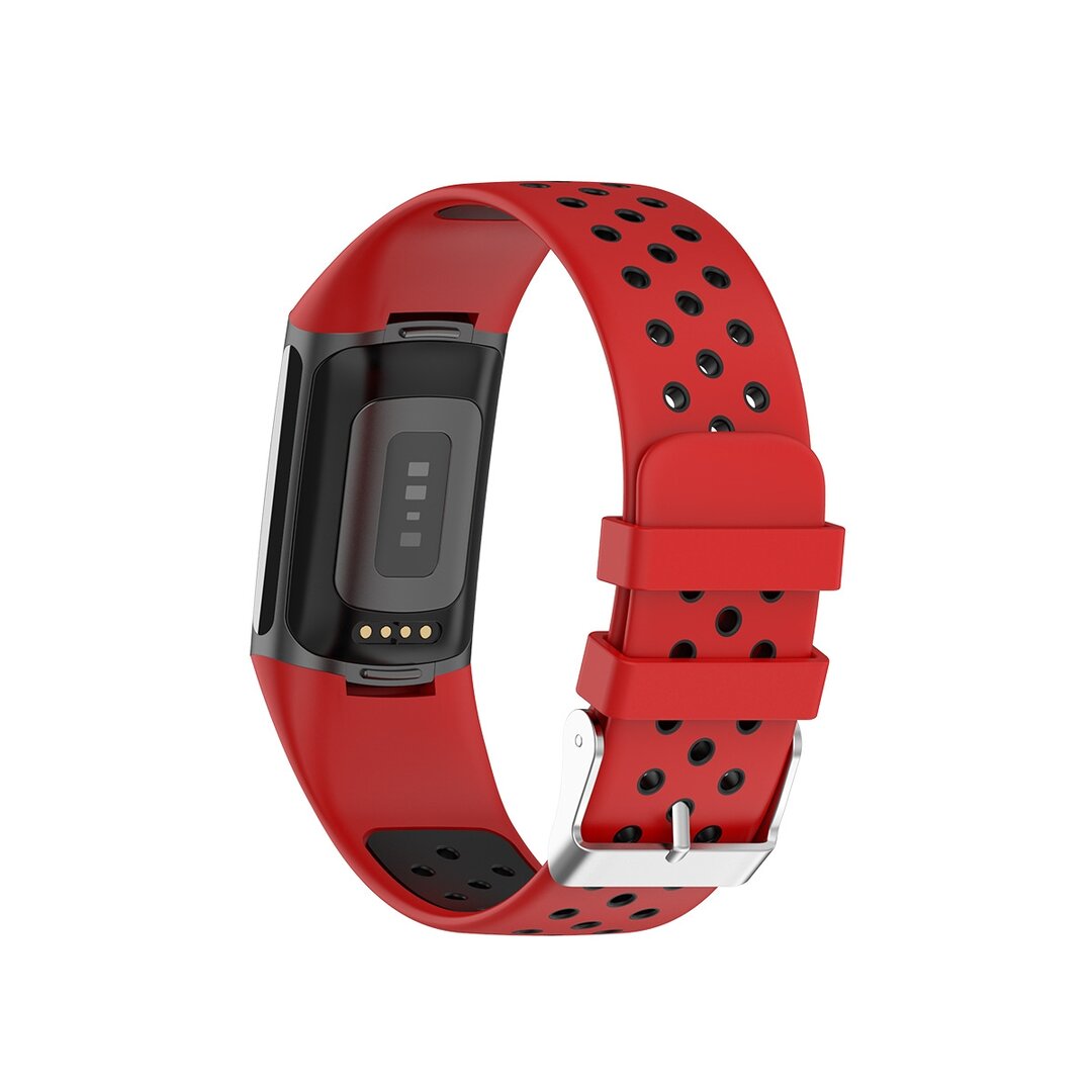 FitBit Charge 5 &amp; 6 Sportband mit Schnalle - Rot/Schwarz - Zweifarbig - Gr&ouml;&szlig;e: L