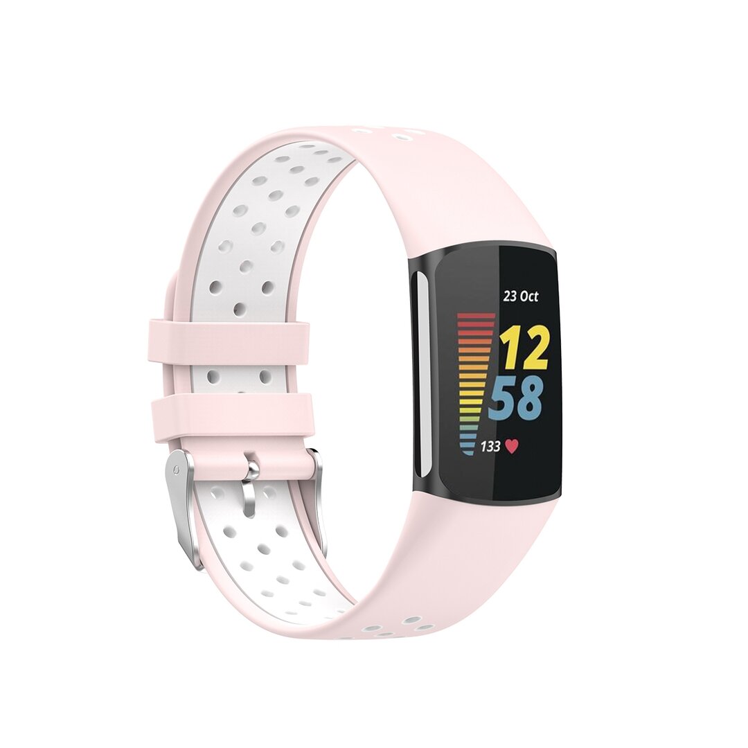 FitBit Charge 5 &amp; 6 Sportarmband mit Schnalle - Rosa / wei&szlig; - Zweifarbig - Gr&ouml;&szlig;e: L