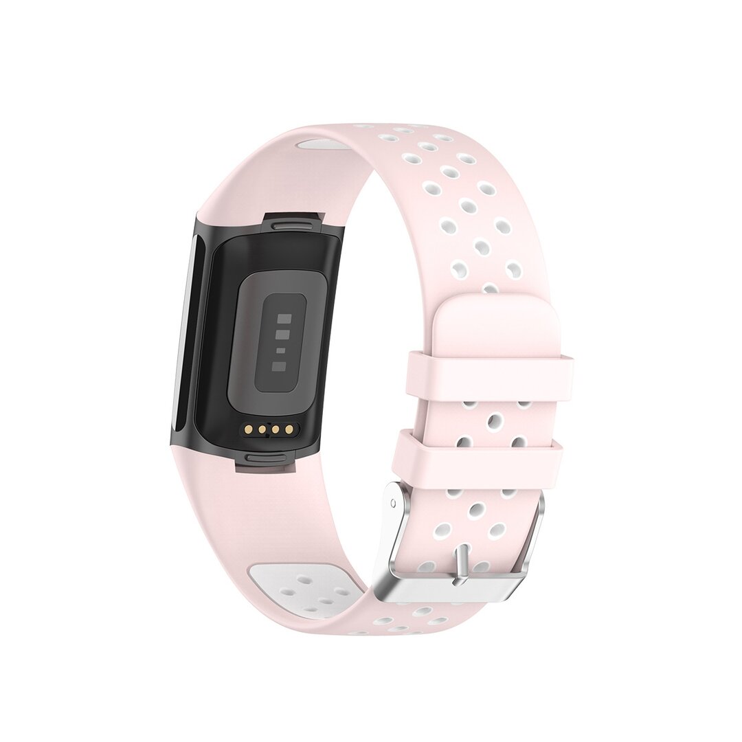 FitBit Charge 5 &amp; 6 Sportarmband mit Schnalle - Rosa / wei&szlig; - Zweifarbig - Gr&ouml;&szlig;e: L