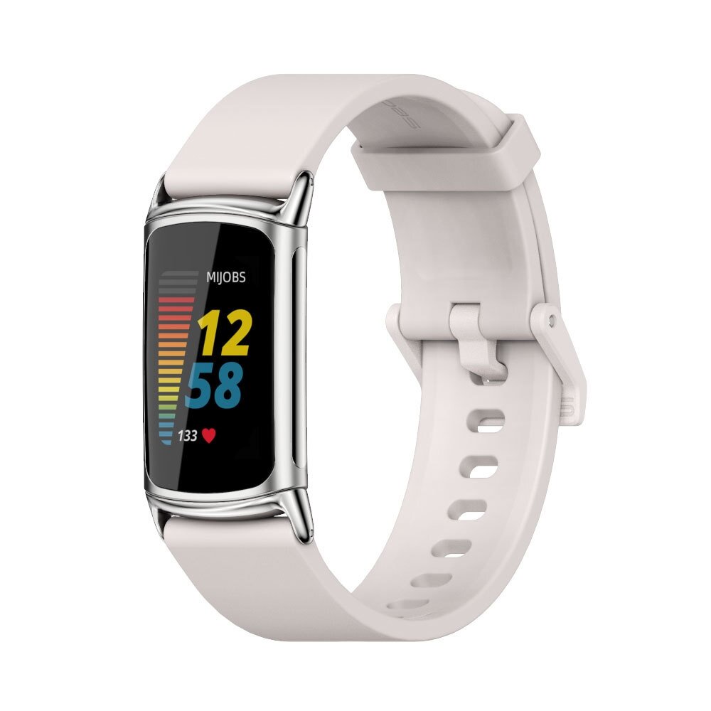 FitBit Charge 5 &amp; 6 Extra weiches Silikonband - Hellgrau + silberner Stecker