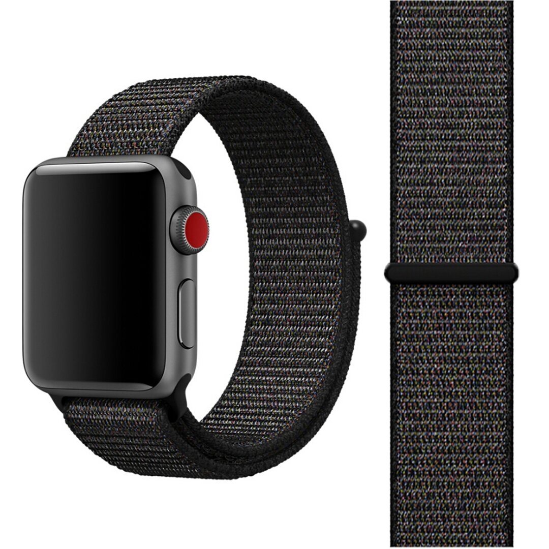 Sport Loop Armband - Schwarz / Orange - Geeignet f&uuml;r Apple Watch 38mm / 40mm / 41mm / 42mm