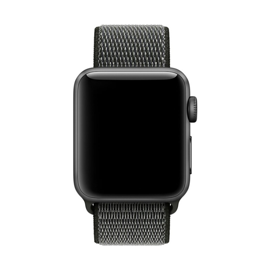 Sport Loop Armband - Grau mit Dunkelgr&uuml;n - Geeignet f&uuml;r Apple Watch 44mm / 45mm / 46mm / 49mm