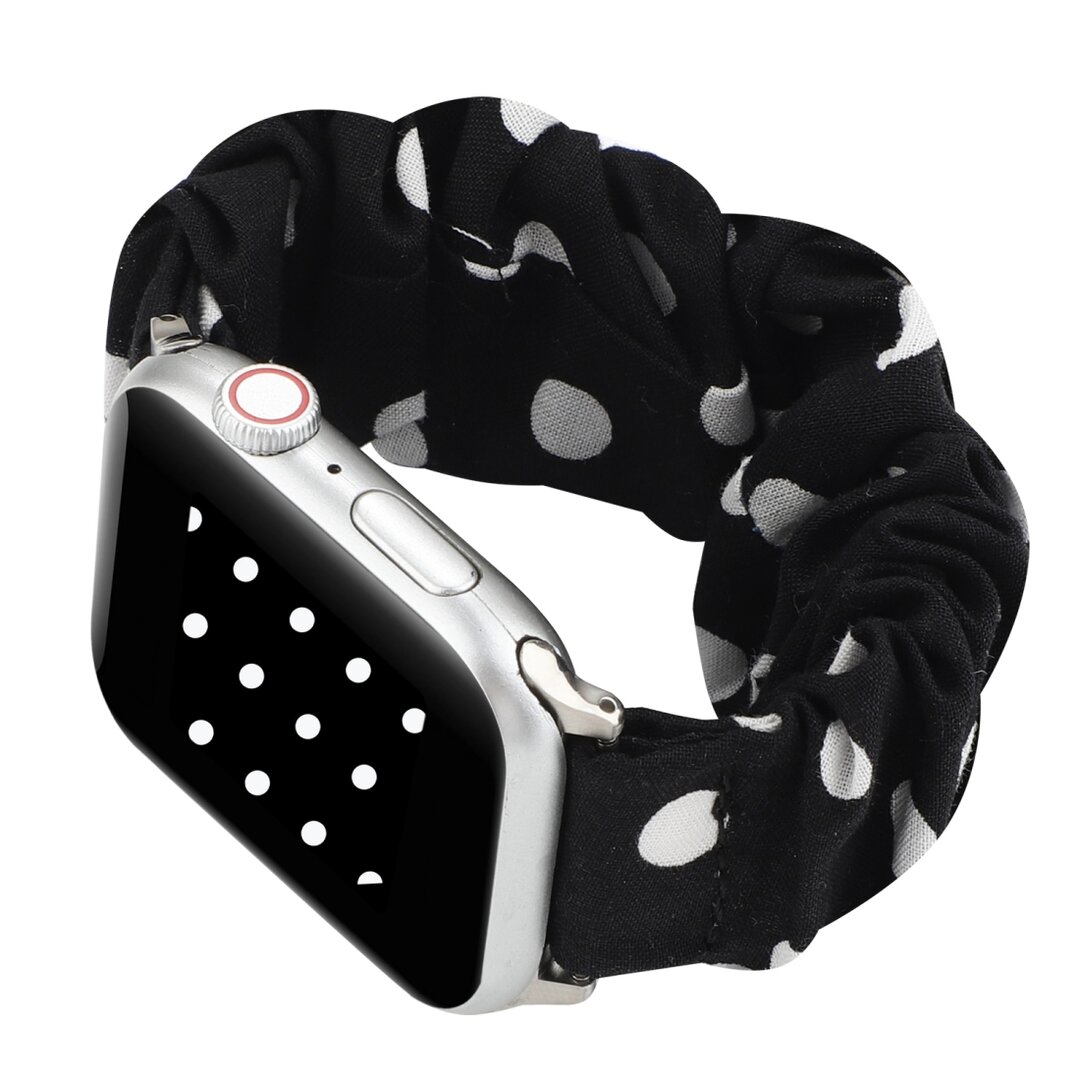 Elastisches Armband - Schwarz mit wei&szlig;en Tupfen - Geeignet f&uuml;r Apple Watch 38mm / 40mm / 41mm / 42mm