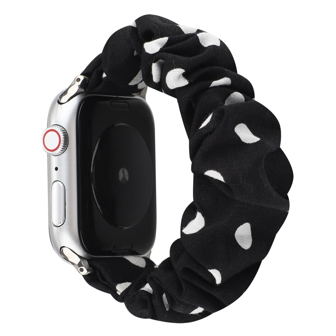 Elastisches Armband - Schwarz mit wei&szlig;en Tupfen - Geeignet f&uuml;r Apple Watch 44mm / 45mm / 46mm / 49mm