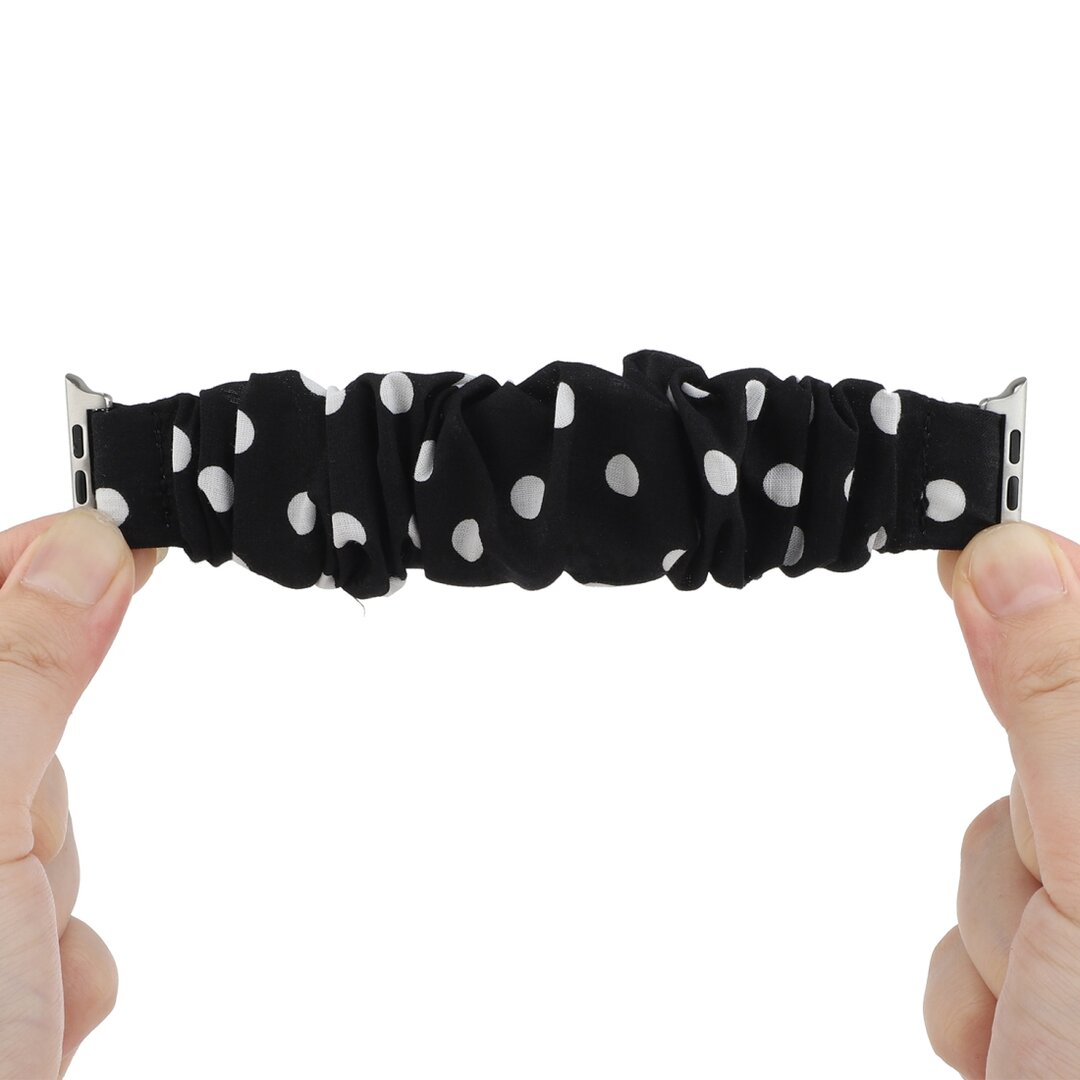 Elastisches Armband - Schwarz mit wei&szlig;en Tupfen - Geeignet f&uuml;r Apple Watch 44mm / 45mm / 46mm / 49mm