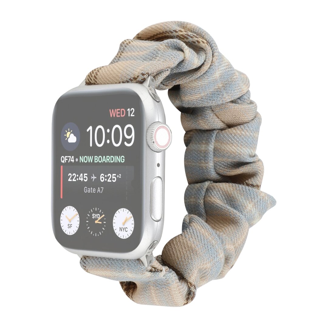 Elastisches Armband - Khaki / Hellblau - Geeignet f&uuml;r Apple Watch 44mm / 45mm / 46mm / 49mm
