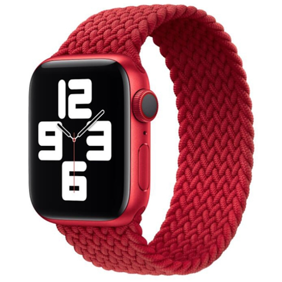 Geflochtenes Solo Loop Armband - Gr&ouml;&szlig;e: S - Rot - Geeignet f&uuml;r Apple Watch 44mm / 45mm / 46mm / 49mm