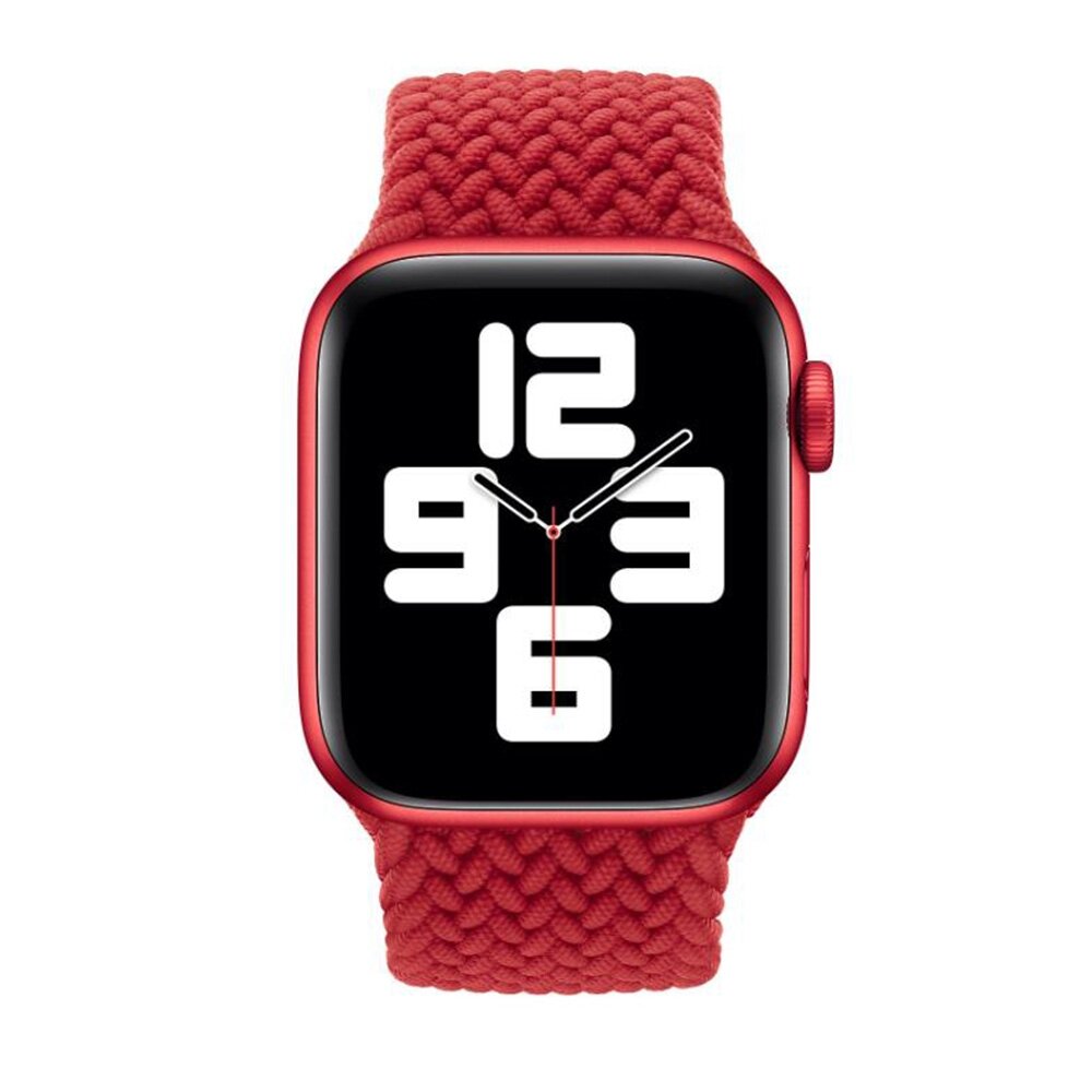 Geflochtenes Solo Loop Armband - Gr&ouml;&szlig;e: M - Rot - Geeignet f&uuml;r Apple Watch 44mm / 45mm / 46mm / 49mm
