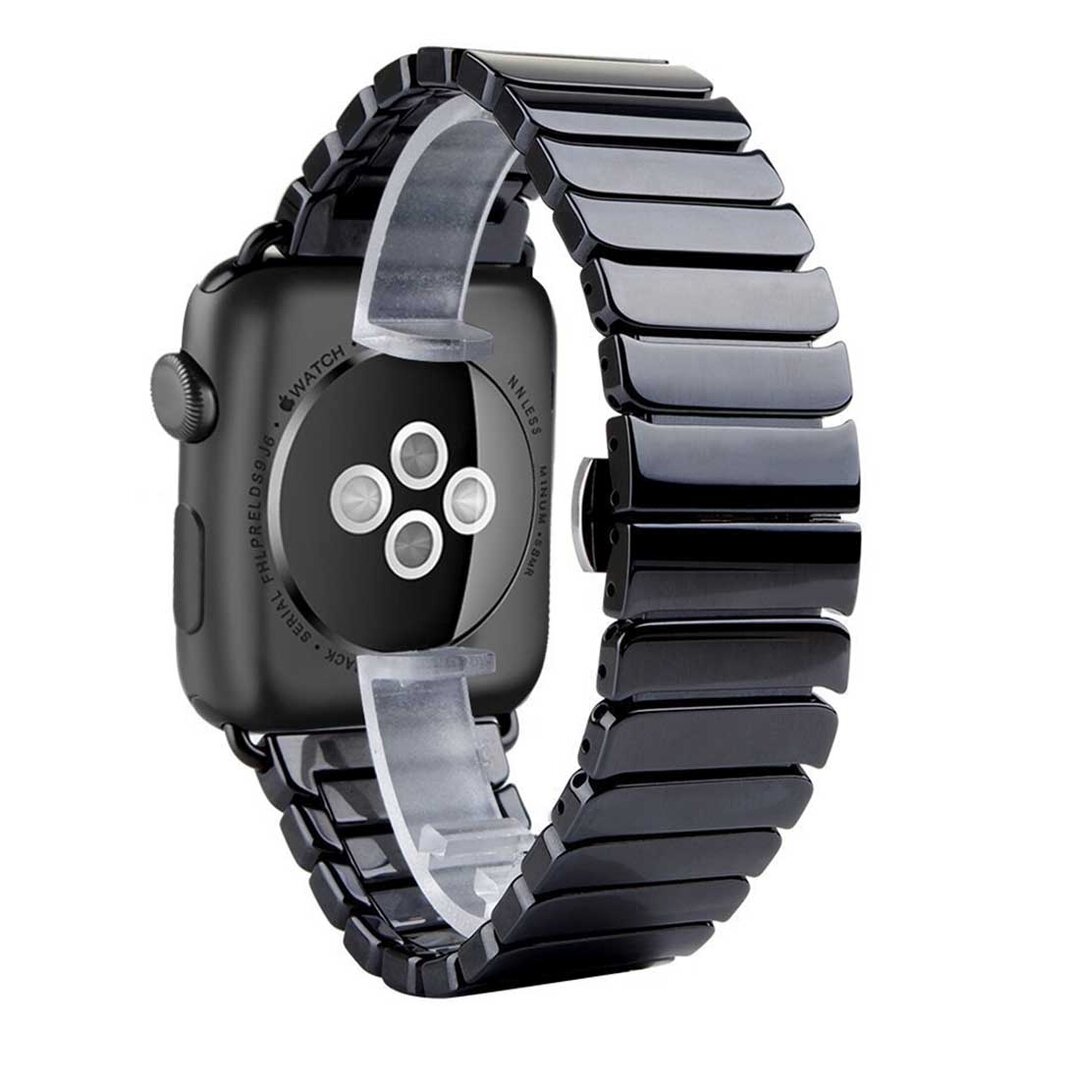 Gliederarmband Keramikband - Schwarz - Geeignet f&uuml;r Apple Watch 44mm / 45mm / 46mm / 49mm