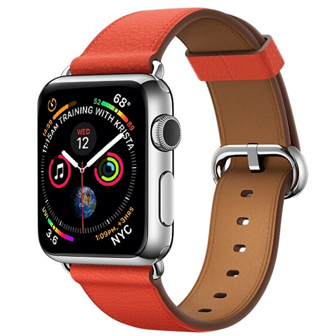 Klassisches Lederarmband - Hellorange/Braun - Geeignet f&uuml;r Apple Watch 38mm / 40mm / 41mm / 42mm