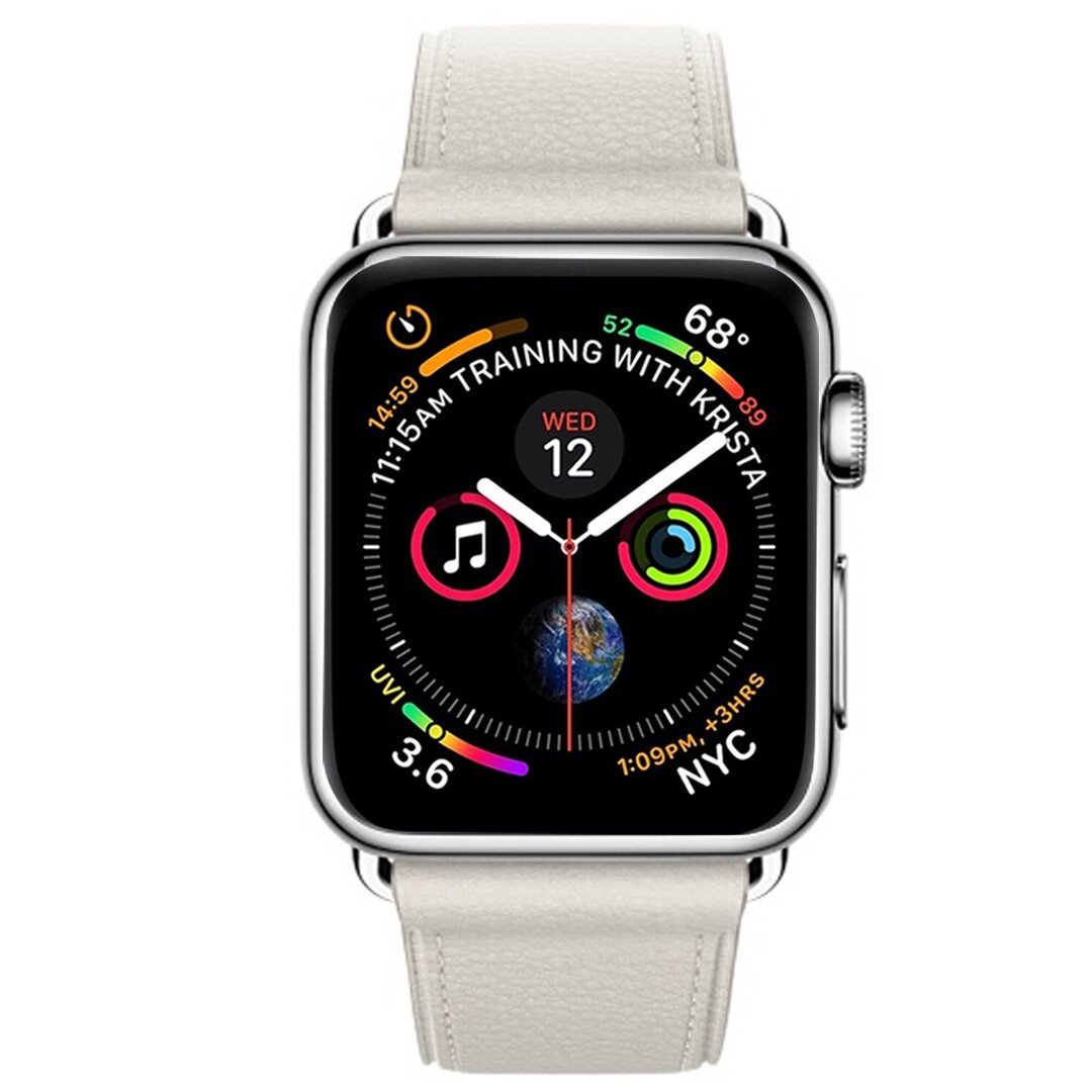 Klassisches Lederarmband - Wei&szlig; - Geeignet f&uuml;r Apple Watch 38mm / 40mm / 41mm / 42mm