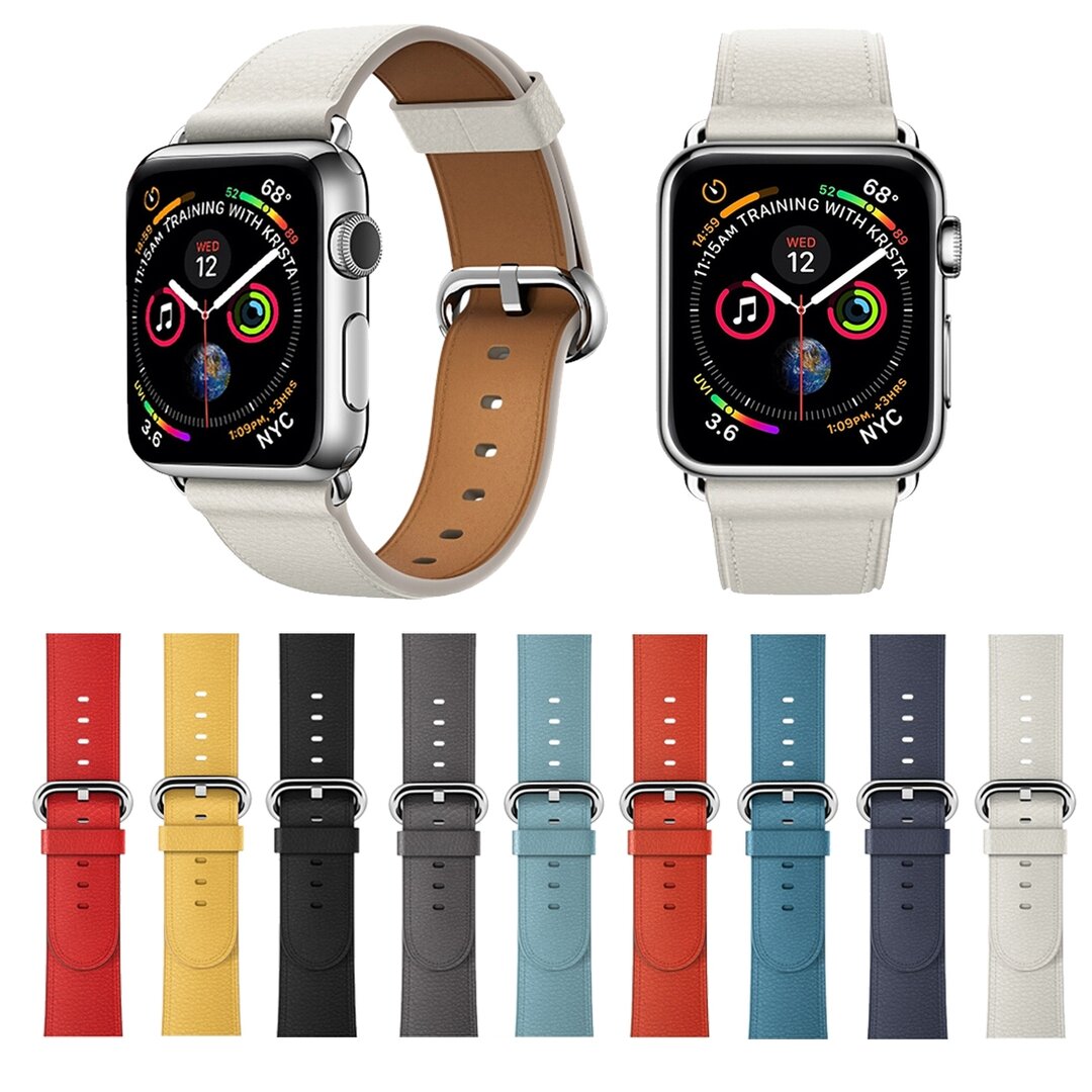 Klassisches Lederarmband - Wei&szlig; - Geeignet f&uuml;r Apple Watch 38mm / 40mm / 41mm / 42mm