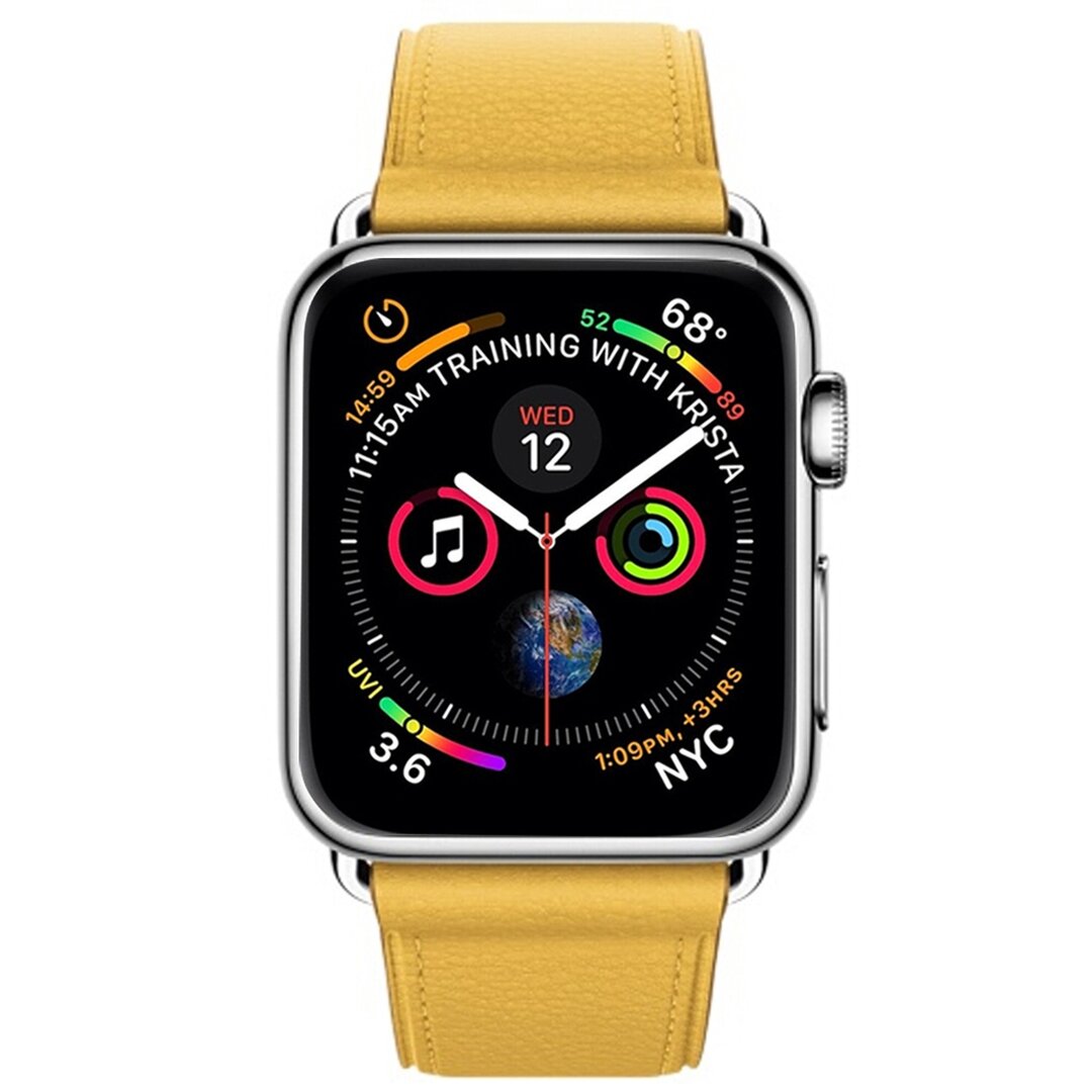 Klassisches Lederarmband - Gelb - Geeignet f&uuml;r Apple Watch 38mm / 40mm / 41mm / 42mm