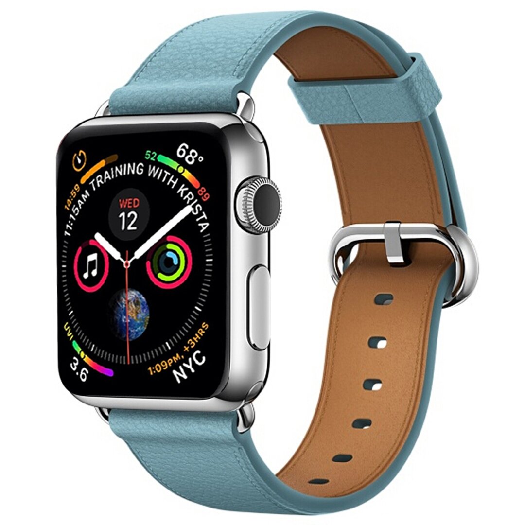 Klassisches Lederarmband - Hellblau - Geeignet f&uuml;r Apple Watch 38mm / 40mm / 41mm / 42mm