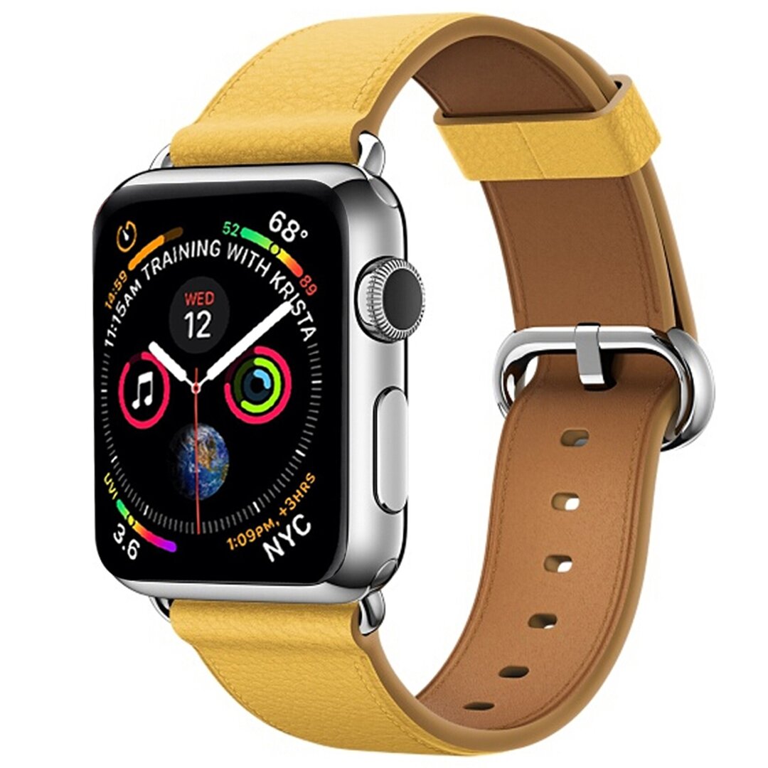 Klassisches Lederarmband - Gelb - Geeignet f&uuml;r Apple Watch 44mm / 45mm / 46mm / 49mm