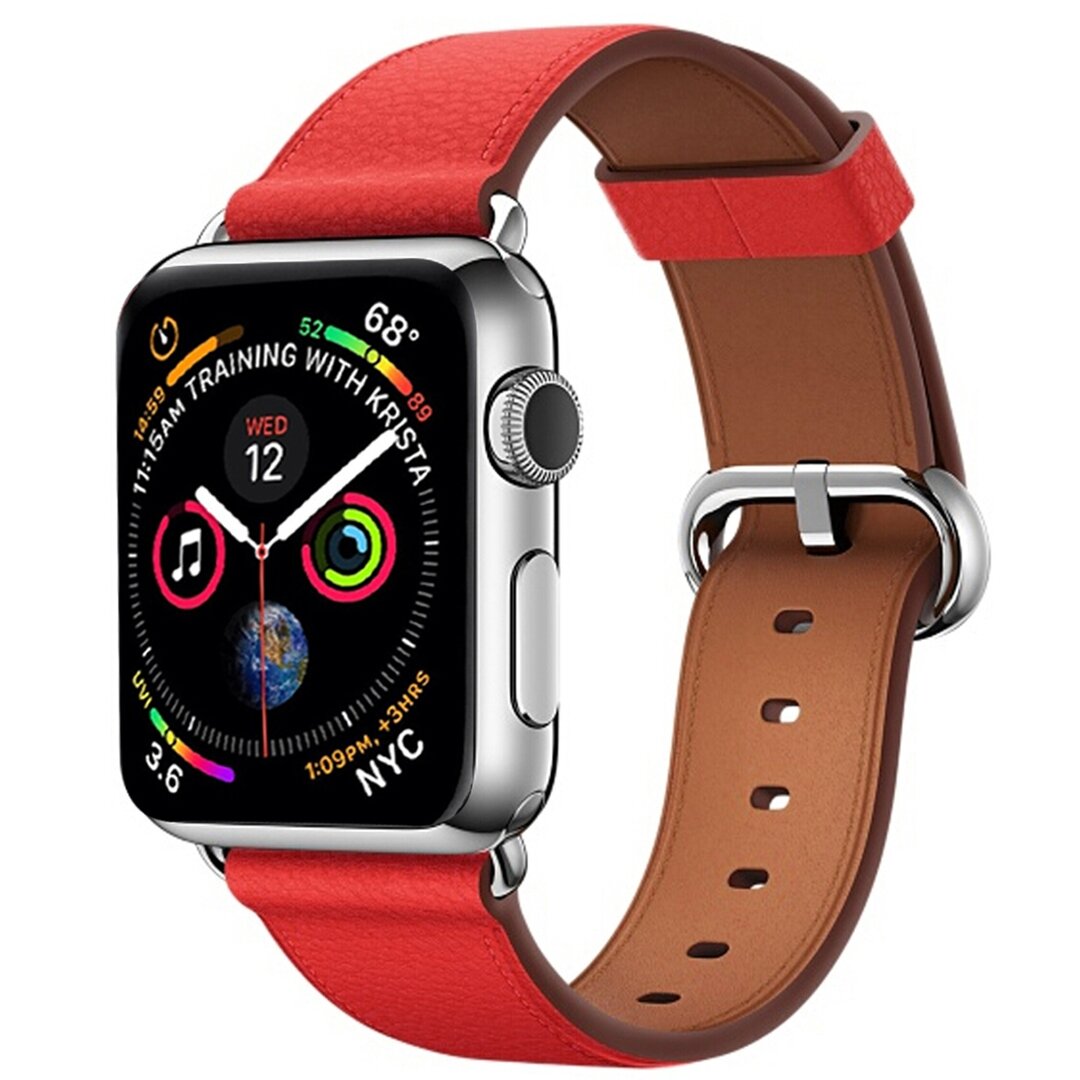 Klassisches Lederarmband - Rot - Geeignet f&uuml;r Apple Watch 44mm / 45mm / 46mm / 49mm